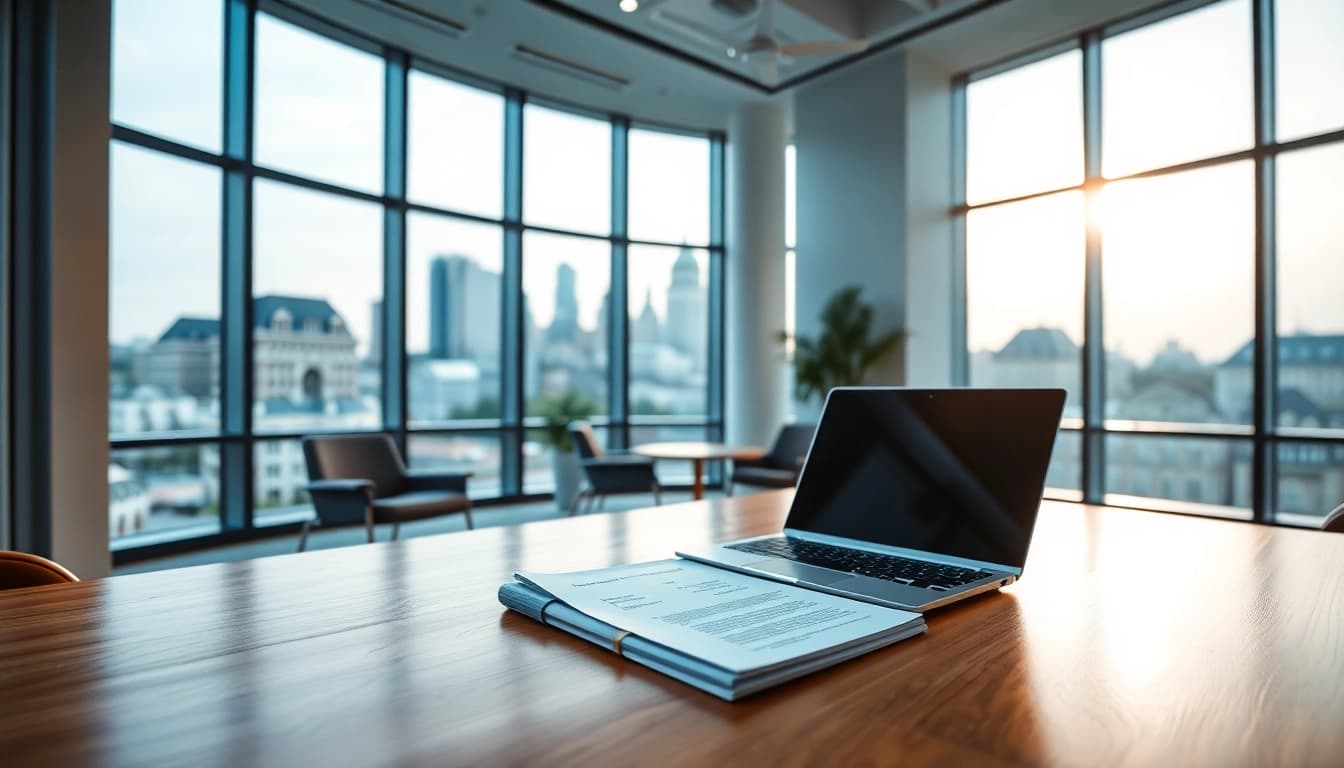 Visual representation of a Luxembourg holding setup in a professional office showcasing elegance and productivity.
