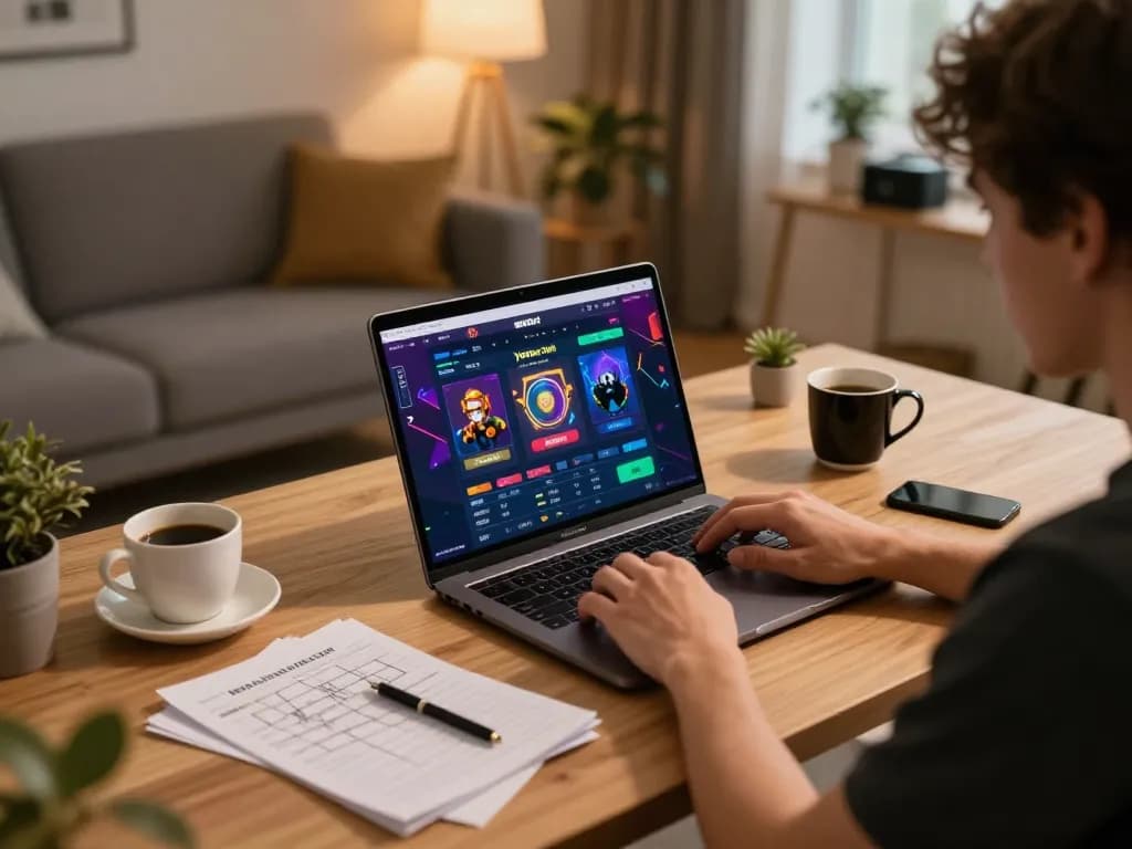 Engaging with yowes togel online gaming interface in a cozy home environment