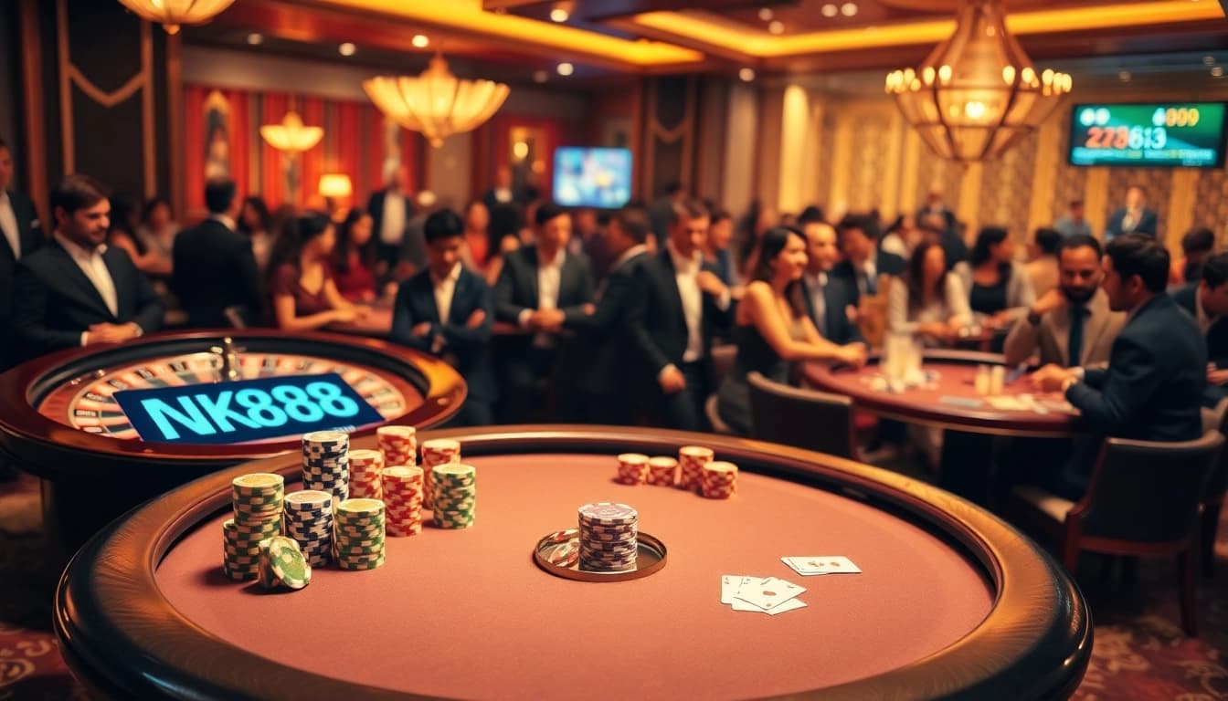 Engaging moment at a vibrant casino table showcasing the excitement of NK88 game.
