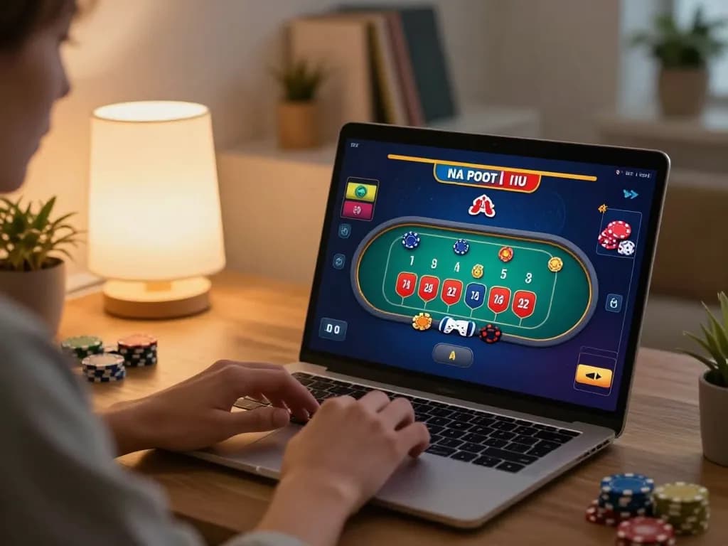 Player engaged in a fb88 live dealer blackjack game at home, showcasing modern online casino experience.