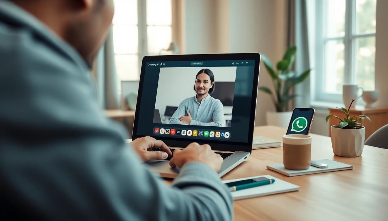 Enjoy seamless communication with WhatsApp Web in a modern home office setup.