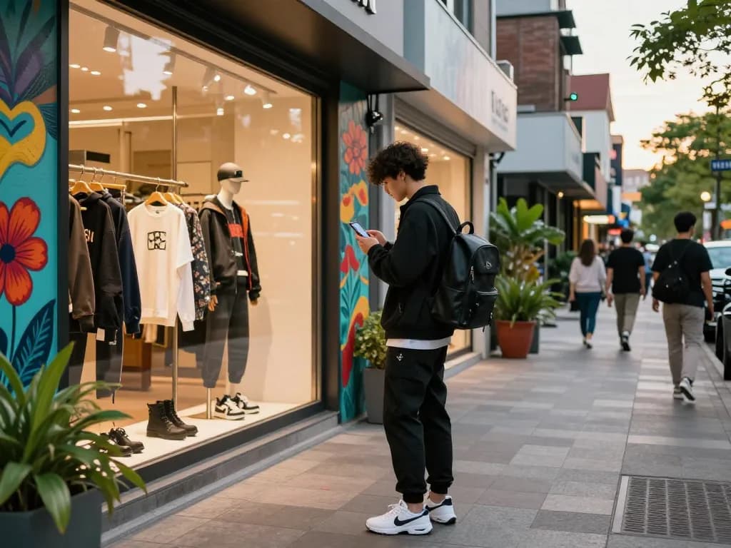 Engaging shopping atmosphere at a 레플리카 쇼핑몰 featuring stylish urban fashion and vibrant surroundings.