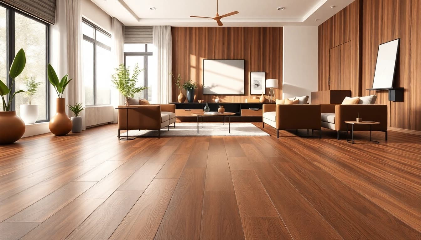 Showcasing waterproof vinyl flooring installed in a modern living room with elegant decor.