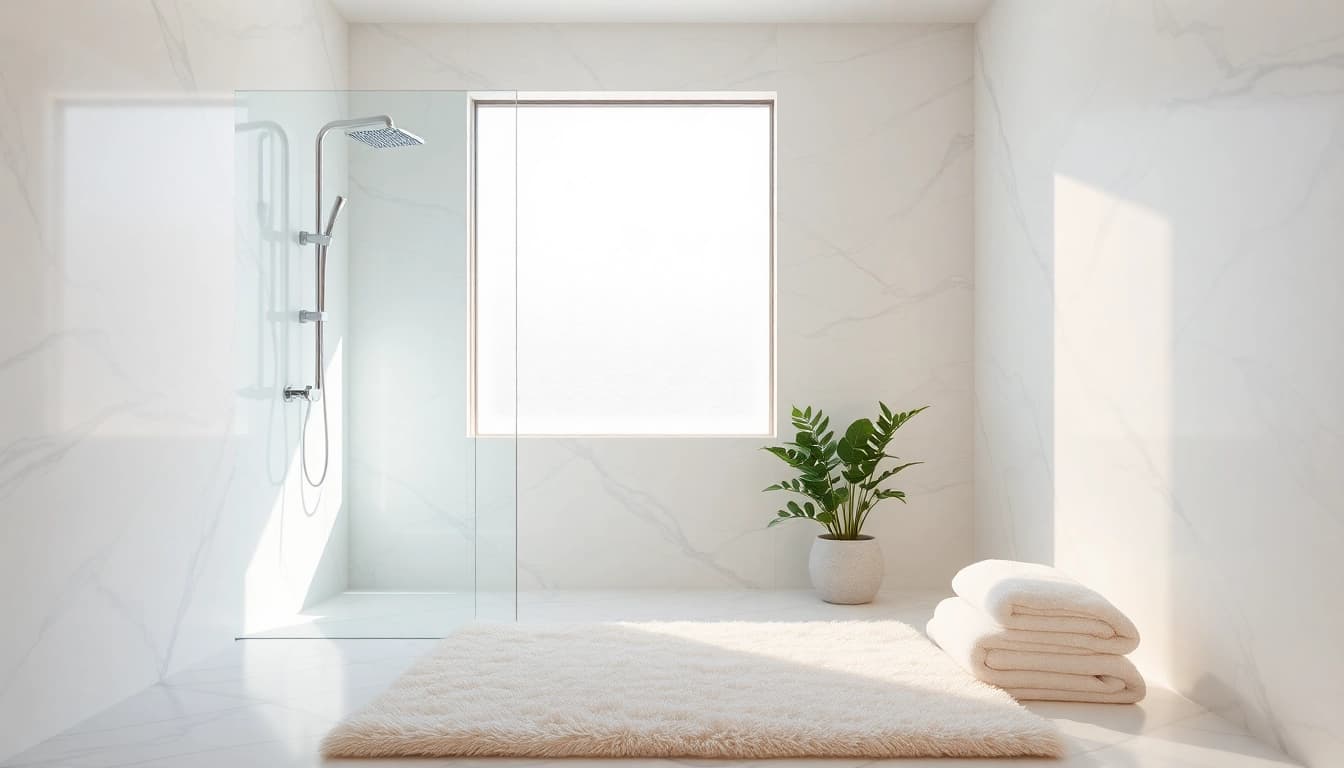 Experience elegant showers Australia in a luxurious bathroom design featuring chrome fixtures and marble tiles.