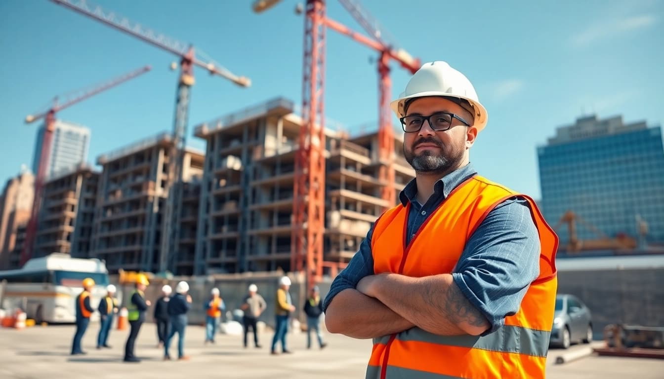 Manhattan Commercial General Contractor supervising a construction site with cranes and workers.