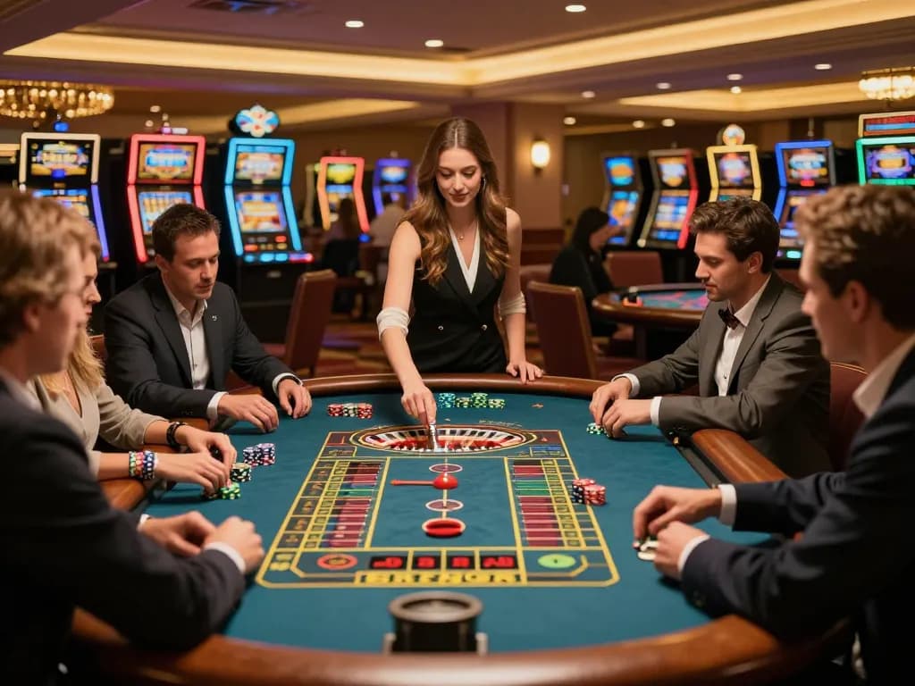 Engaging players at a roulette table with giường bệnh nhân design elements, showcasing vibrant chips and intense focus on bets.