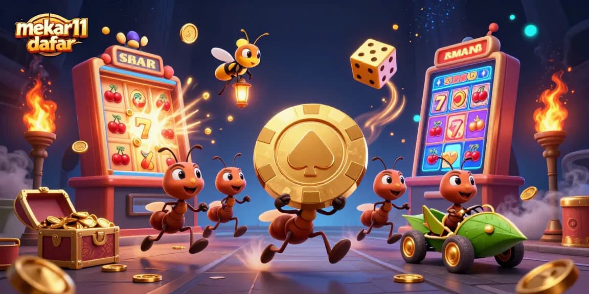 Experience mekar11 daftar in a vibrant, action-packed casino heist scene with animated characters.