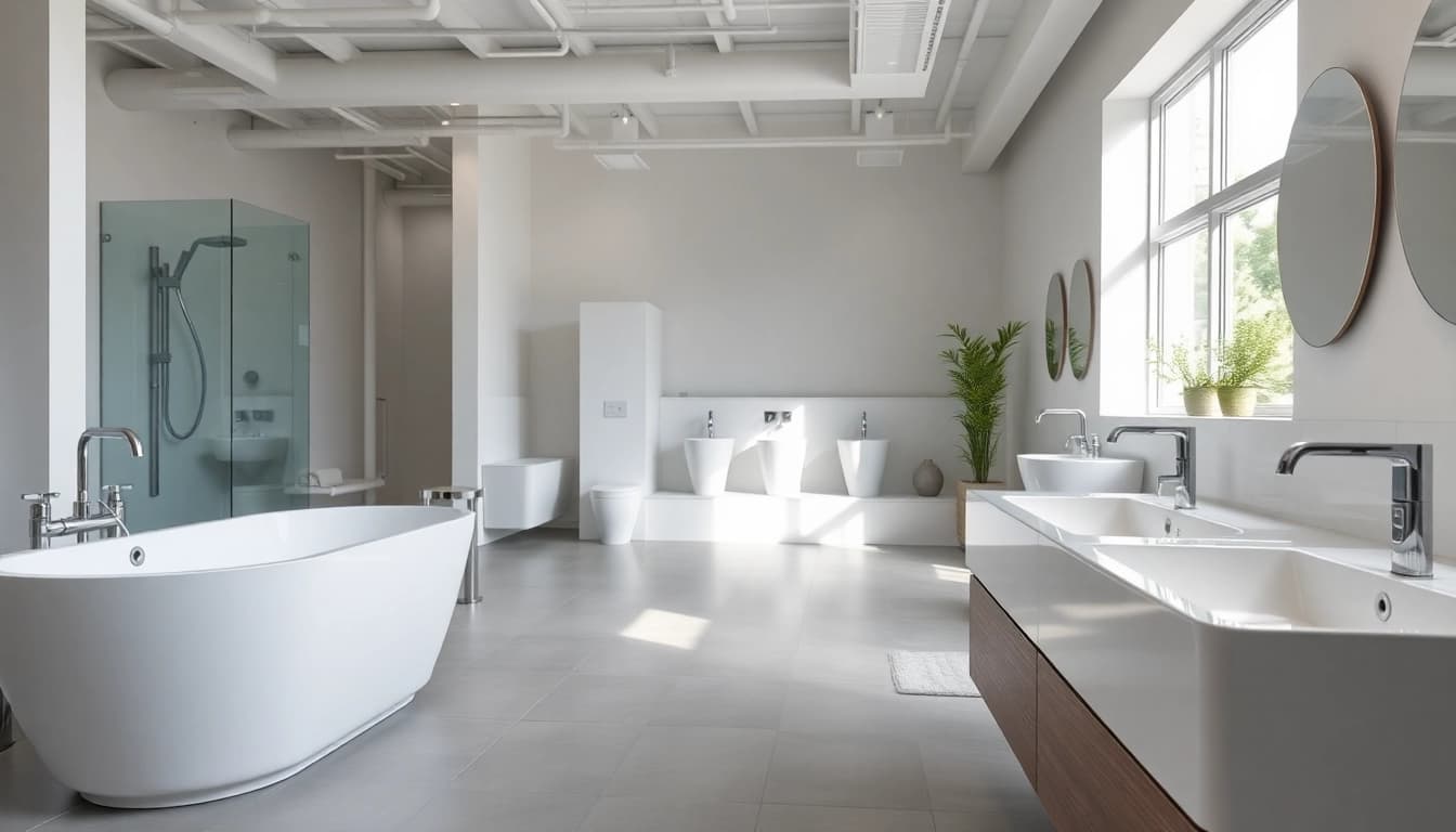 Sonni sanitär GmbH bietet innovative Sanitärlösungen in einem modernen Badezimmer-Showroom.
