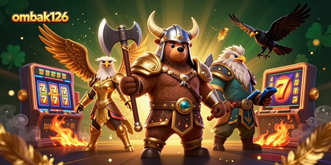 Spin the reels with ombak126 featuring a Viking bear, Valkyrie eagle, and glowing elements.