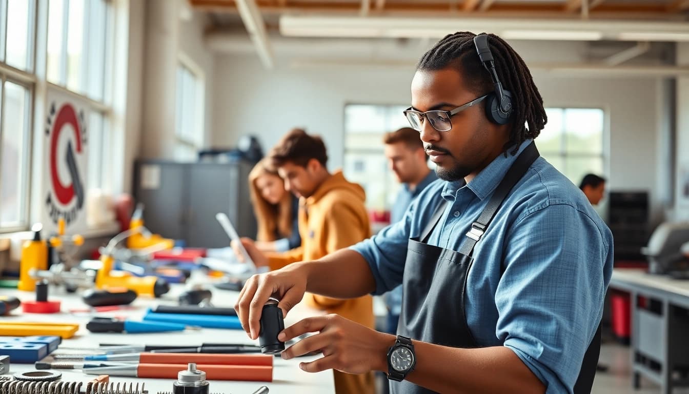 Engaged students learning in a Trade School In Tennessee's vibrant classroom.