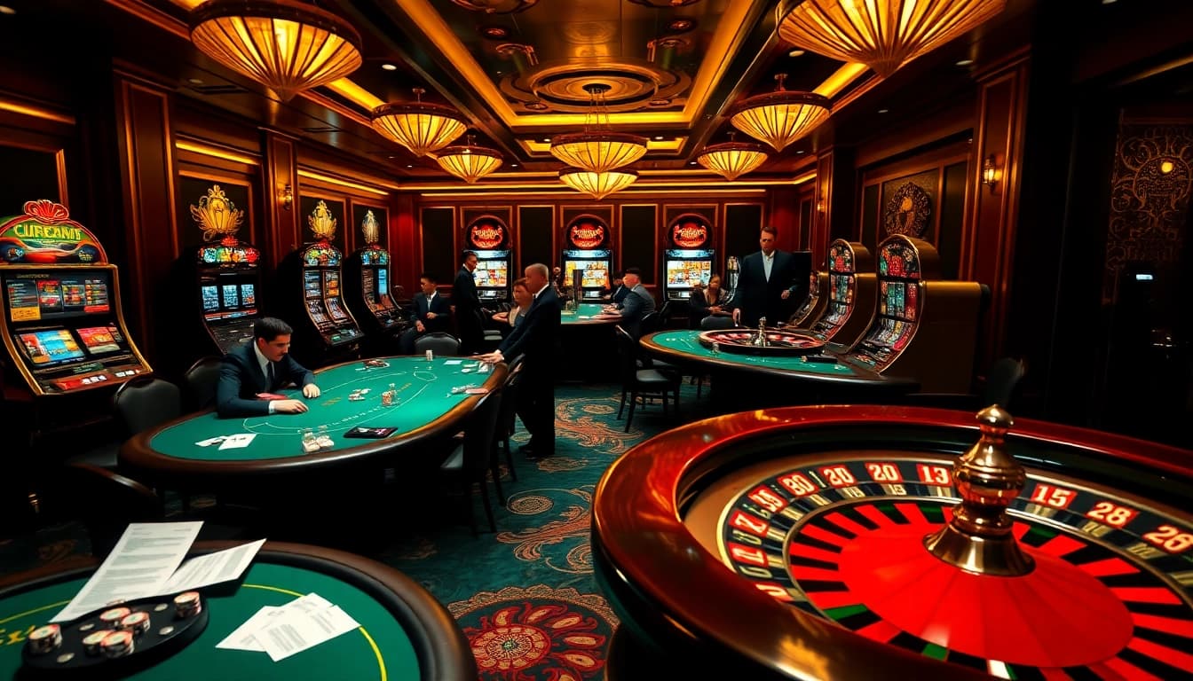 LUCK8 casino excitement with vibrant tables, lively players, and modern betting interfaces.