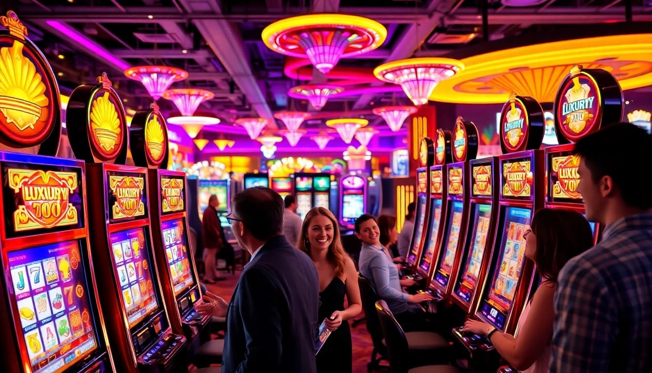 Permainan luxury777 slot yang menarik dengan pemain yang bersemangat di kasino.