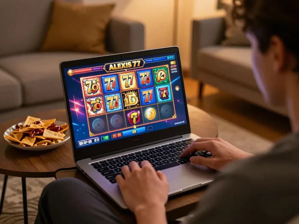 Engaging gameplay on alexis77 slot displayed on a laptop in a cozy home setting.