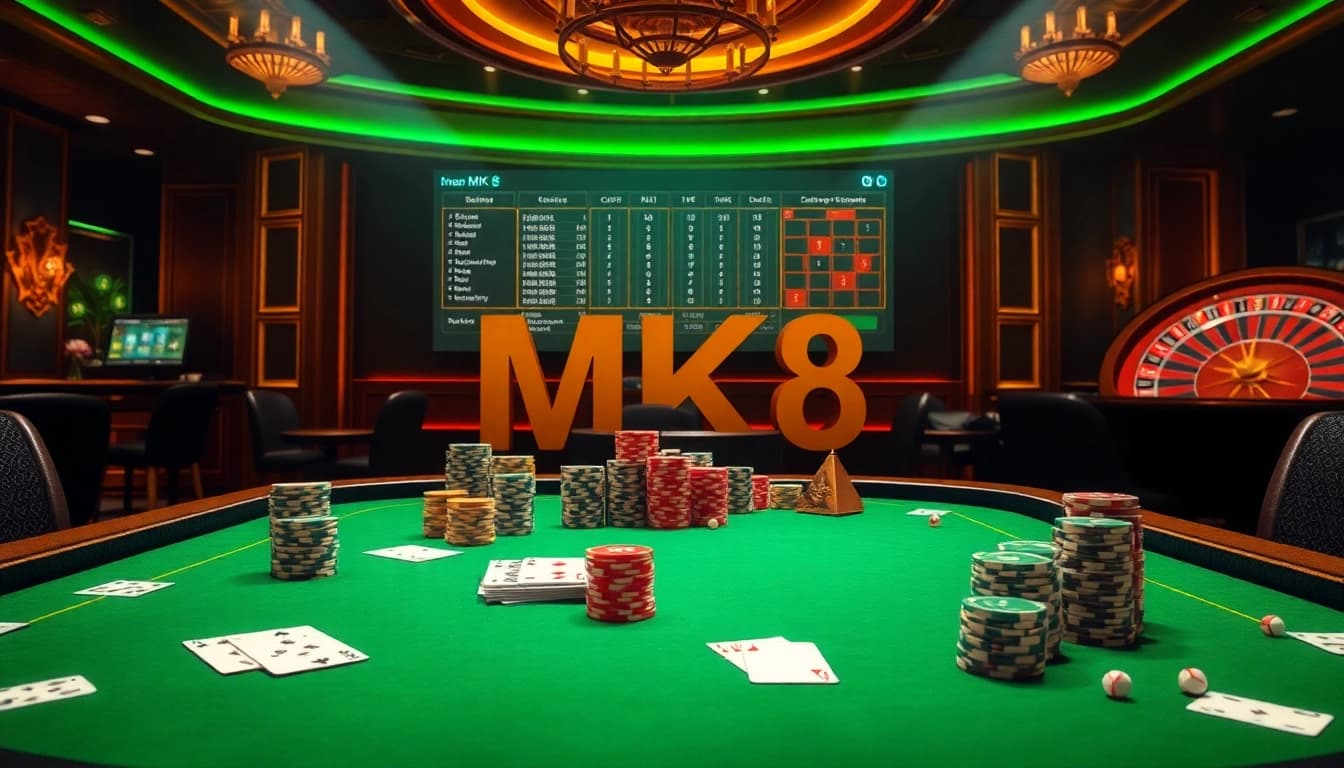 Engaging gambling scene with MK8 online betting elements and luxury casino ambiance.