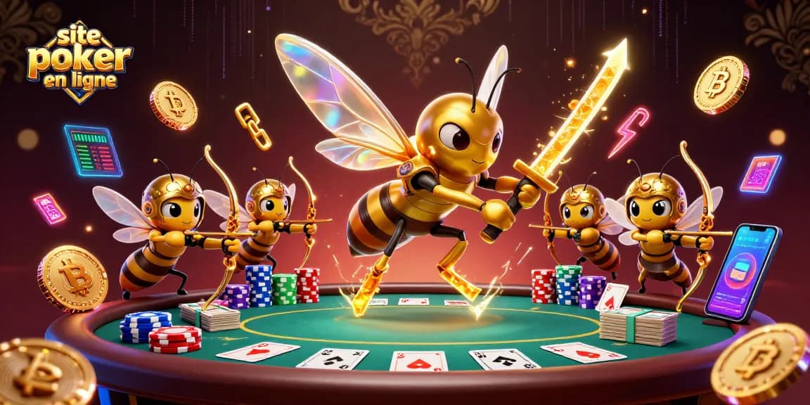 Jouez sur le site de poker en ligne avec un hornet géant en armure samouraï et des cartes de poker en rapport à l'argent.