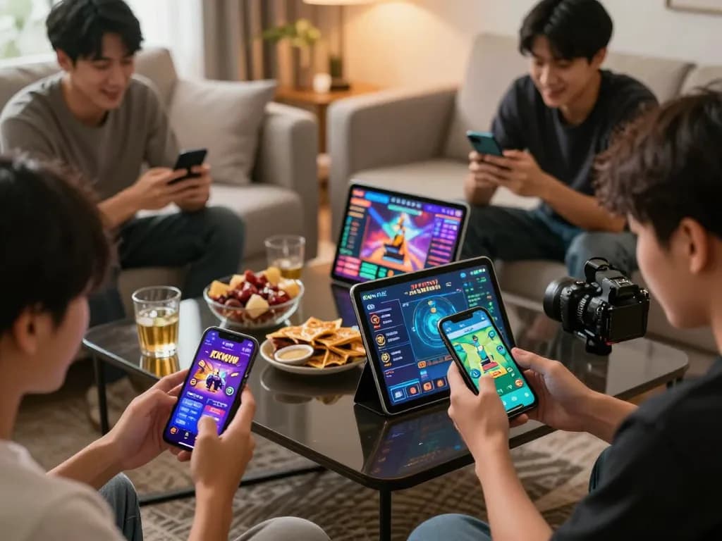 Engaged players using the KKWIN app for exciting online gambling from their cozy home.