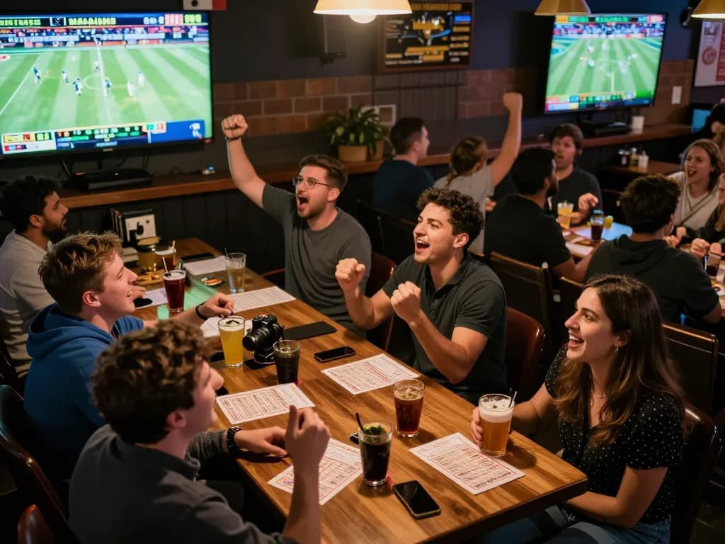 Cà khịa tv sports betting excitement at a vibrant sports bar with fans cheering on live games