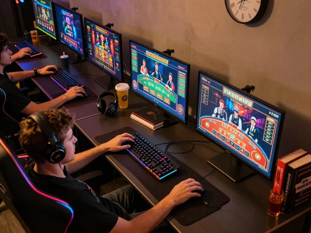 Engaging in strategic online gaming for gajah toto at a high-tech gaming setup.