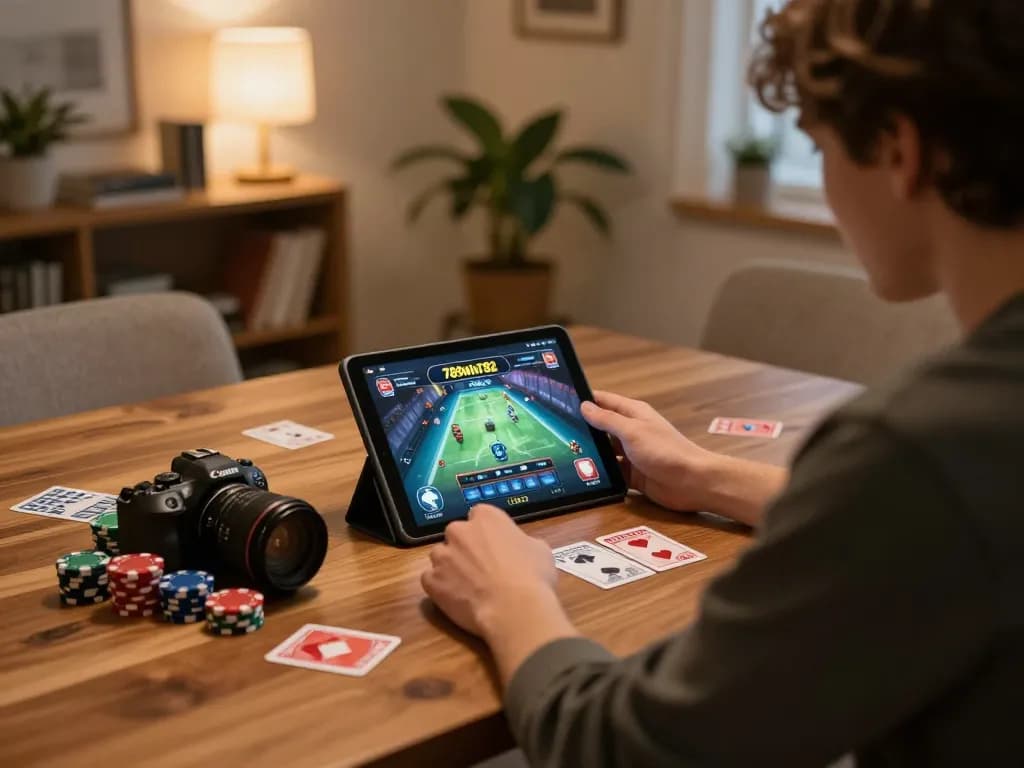 Player engaging in online casino gaming on 789win782 platform in a cozy home setting.