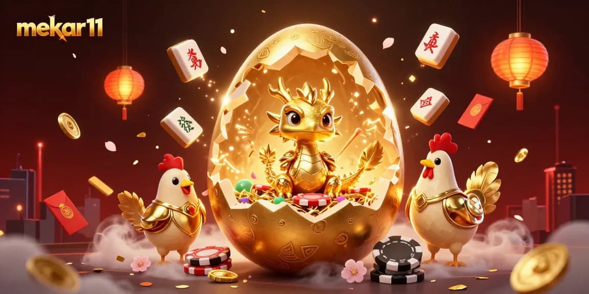 Mekar11 showcases an enchanting golden dragon amidst poker chips, creating a magical gambling experience.