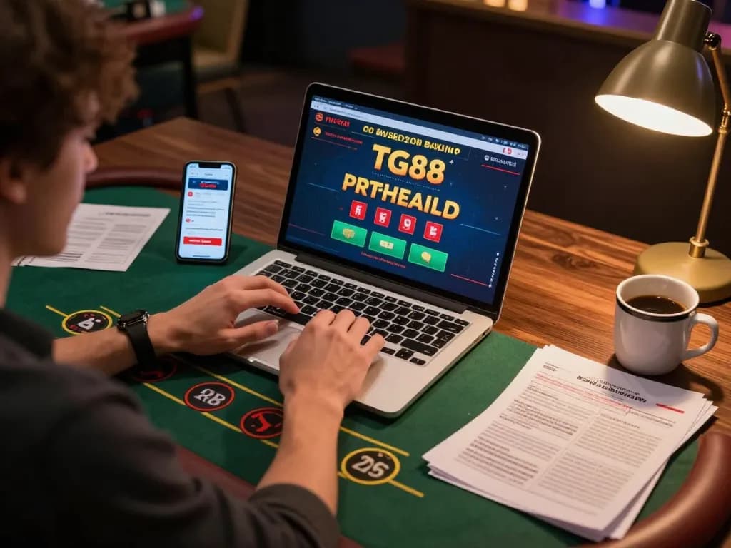 Player enjoying live dealer game on TG88 casino app in a cozy home setting while studying gaming strategies.