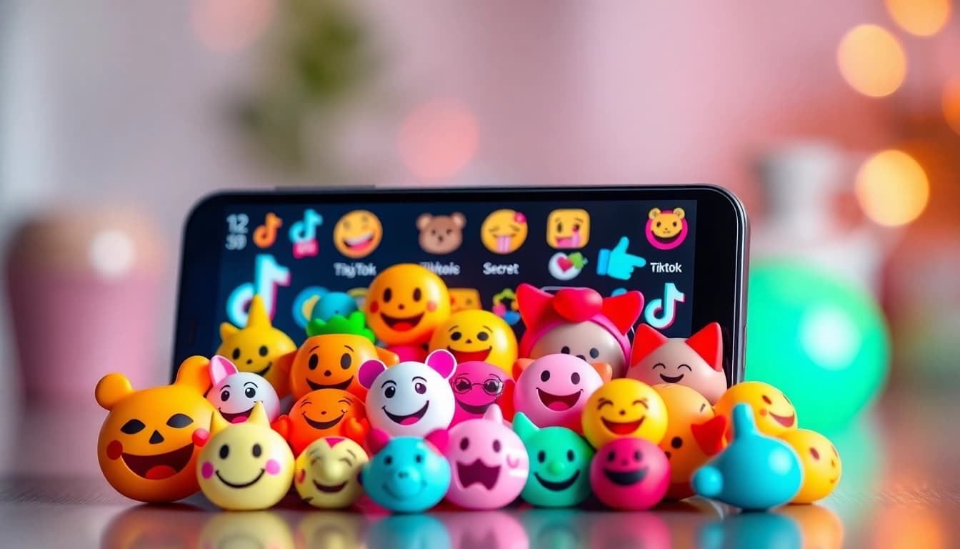 Explore dynamic tiktok emojis showcased in a lively digital collage with vibrant colors.