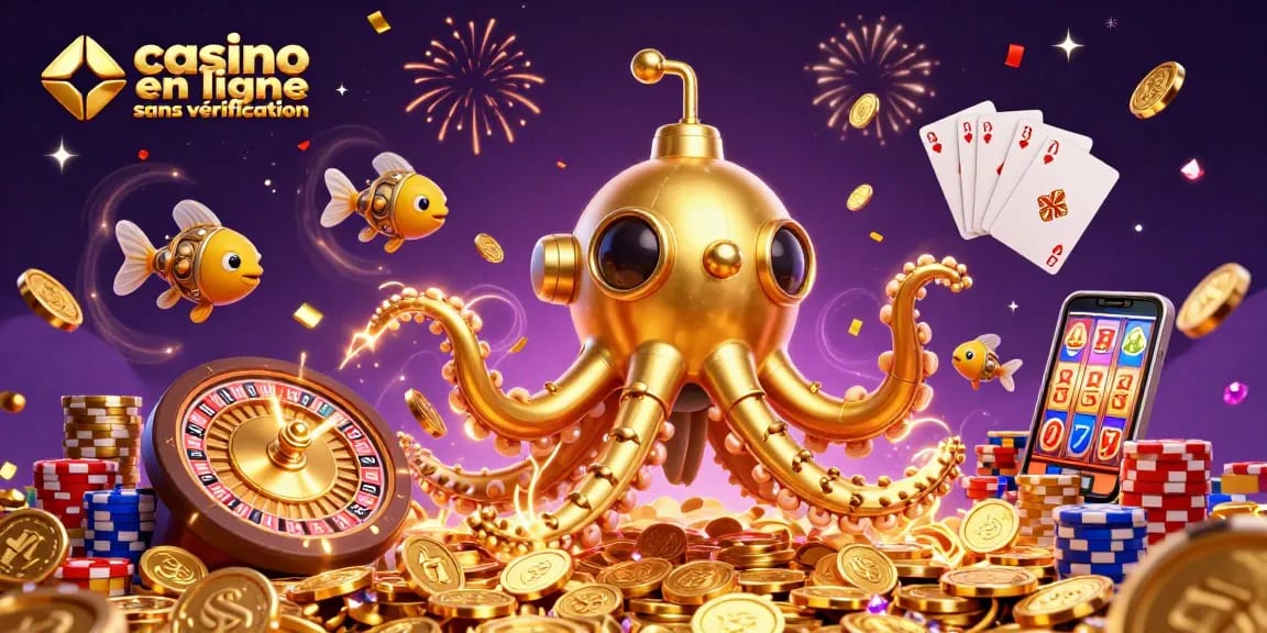 Jouez sur un casino en ligne sans vérification, avec un kraken et des poissons mécaniques dans un monde de pièces d'or.