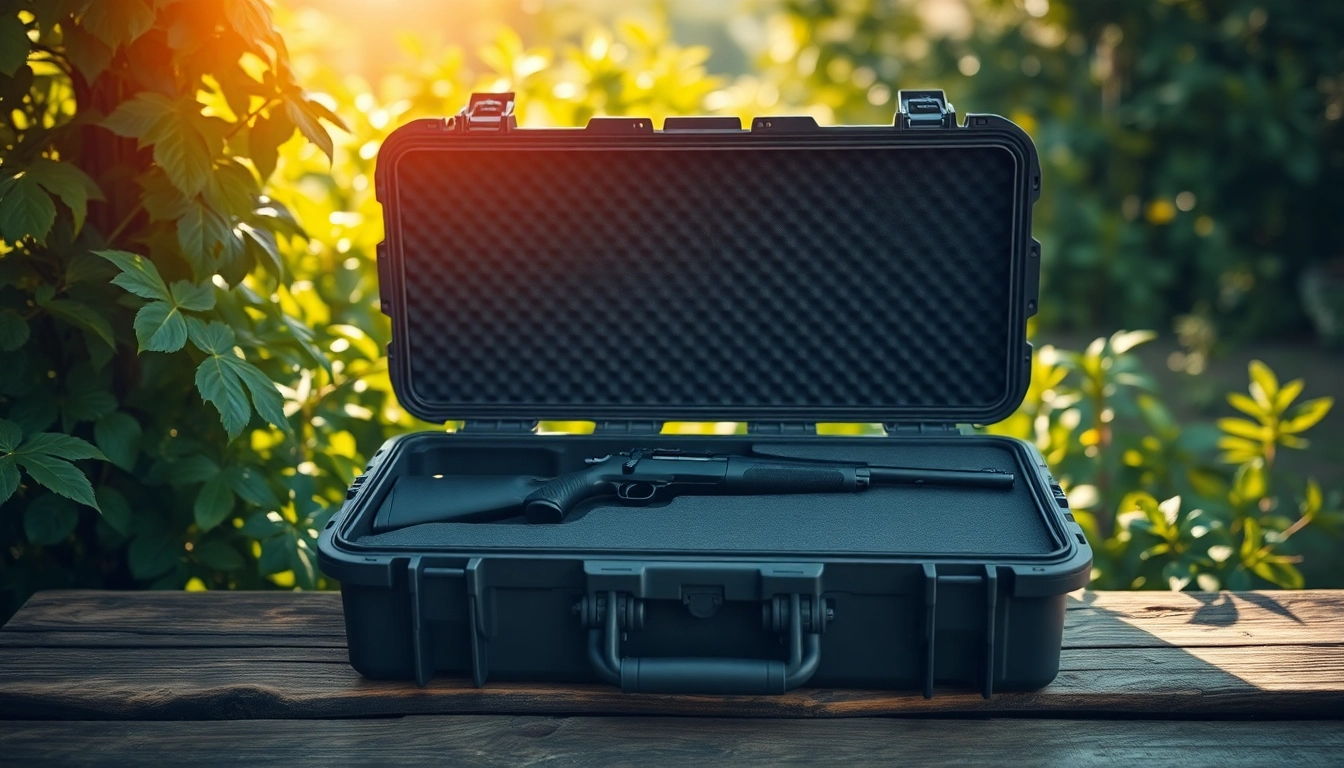 Protect your gear with a durable pelican rifle case, prominently displayed amidst a natural setting.