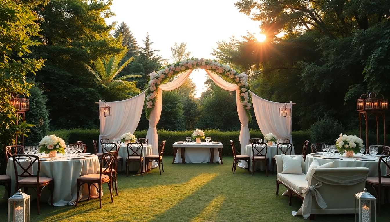Showcase stunning wedding rentals with elegant setups and beautiful floral arrangements.