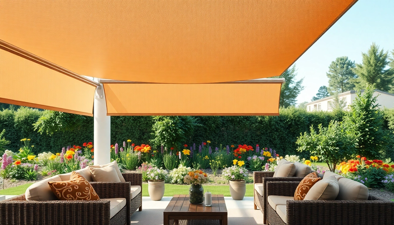 Outdoor Shades providing shelter in a cozy patio setting with stylish furniture under bright natural light.