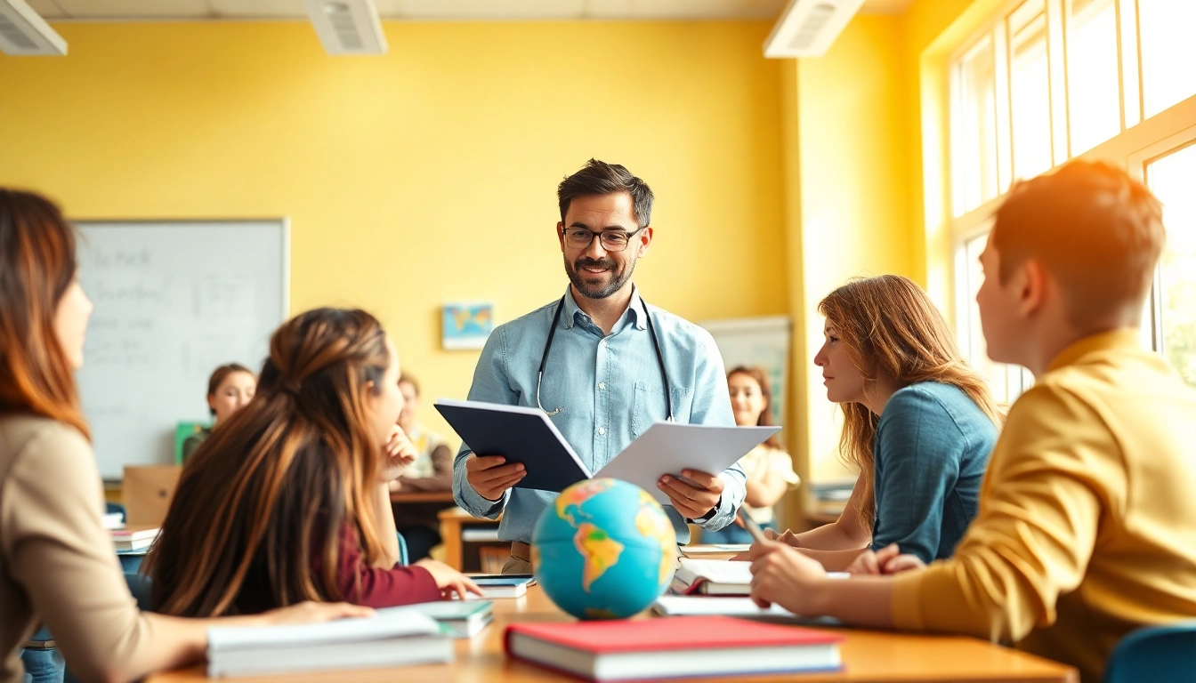 Offering toefl expert help in an interactive classroom with engaged students and vibrant decor.