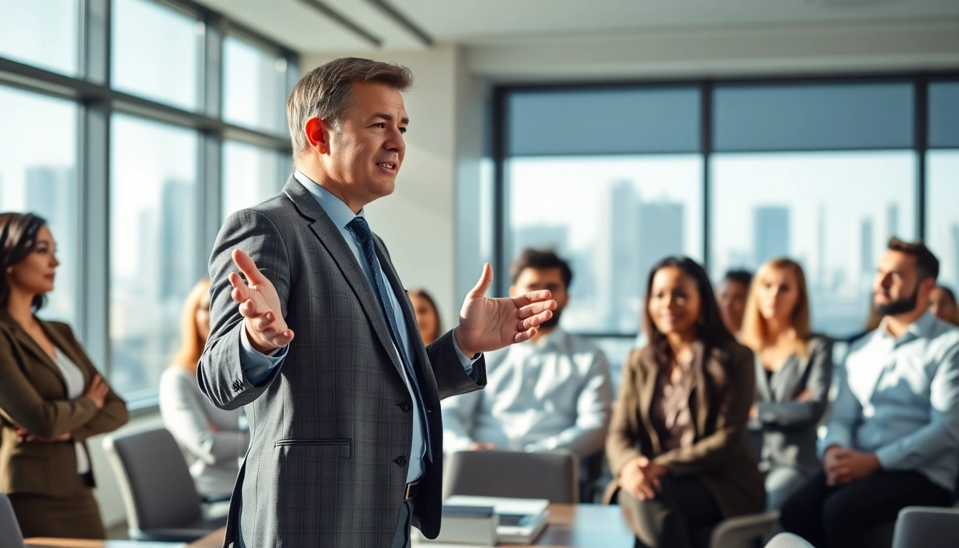 Showcasing Executive Presence through a confident speaker engaging a diverse audience.