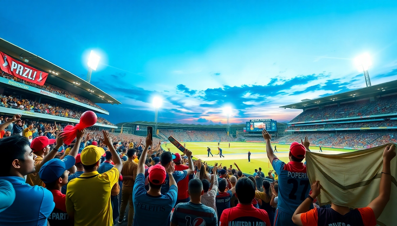 Engaging fans and players during the IPL cricket prediction match with vibrant banners and team spirit.