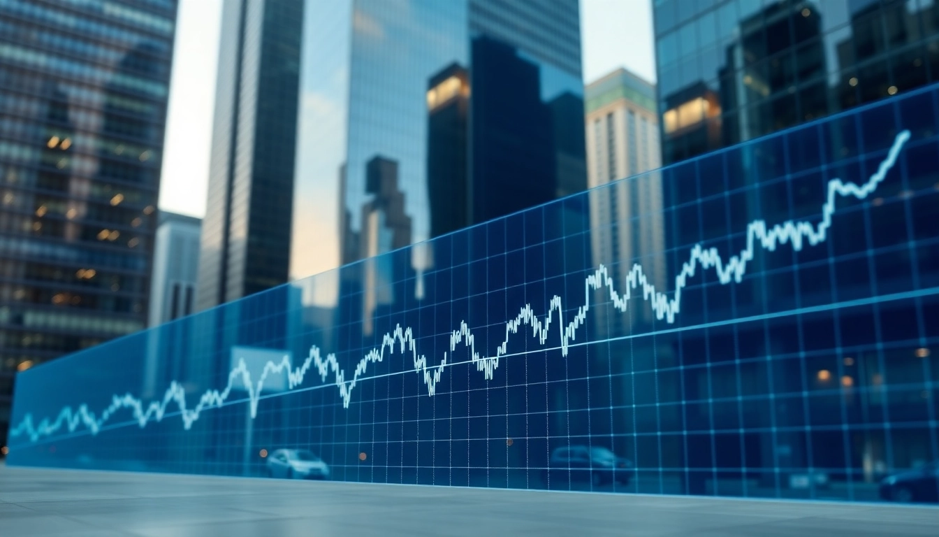 Visual representation of the IBKR stock price fluctuating amidst a financial cityscape