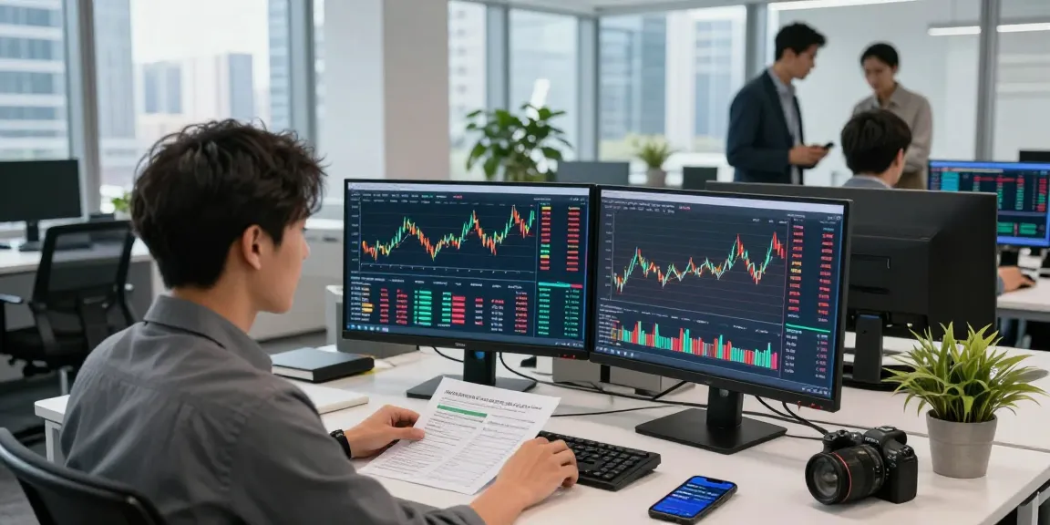 Financial analyst reviewing commodity price tracker charts in a modern office.