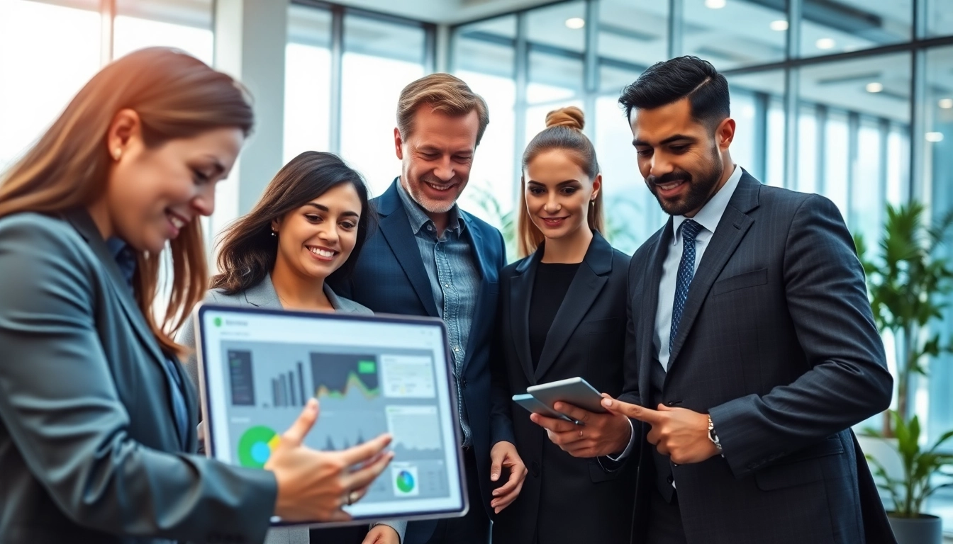 Utilize enterprise search platforms effectively with diverse professionals collaborating in a modern office.