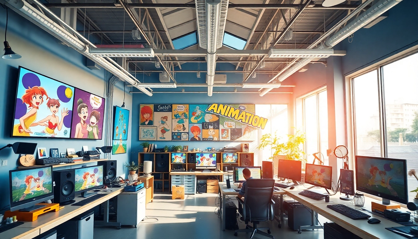 Erstellen Sie beeindruckende Animationen im Animationsstudio mit kreativen Räumen und modernem Design.