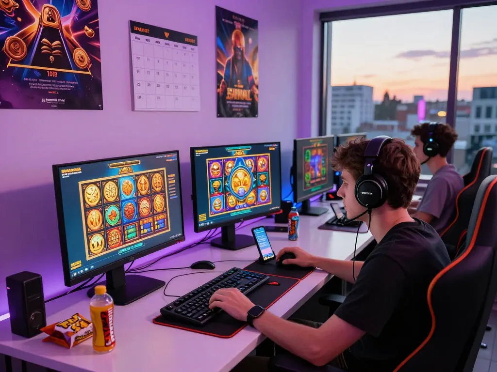 Pemain terlibat menikmati slot gacor hari ini di monitor resolusi tinggi dalam pengaturan permainan yang hidup