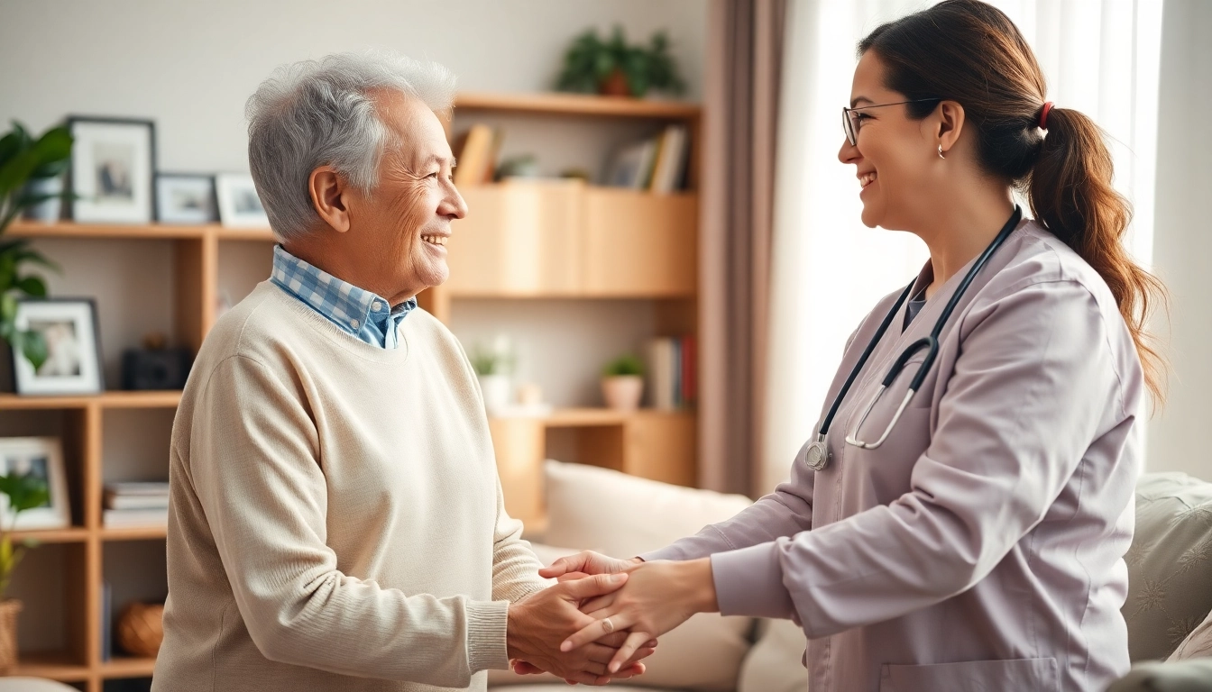 Experience compassionate at home senior care with a professional caregiver engaging with a senior.