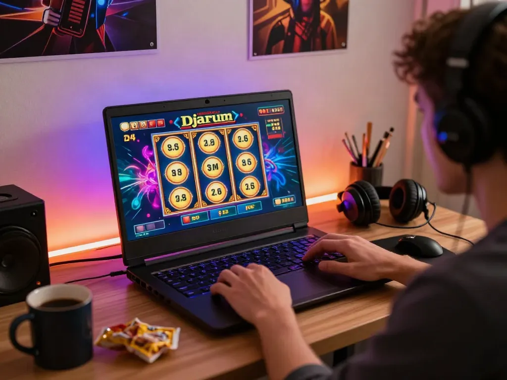 Engaging moment playing link alternatif djarum bos slot game online, vibrant graphics and interactive environment.