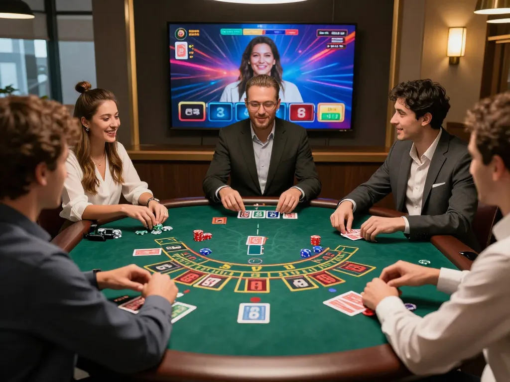 Online baccarat site with diverse players enjoying live dealer games, showcasing excitement and engagement.