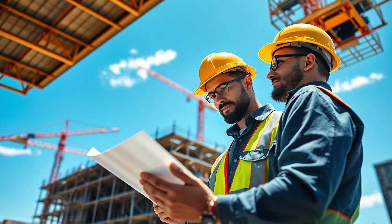 New York General Contractor inspecting blueprints on an active construction site.