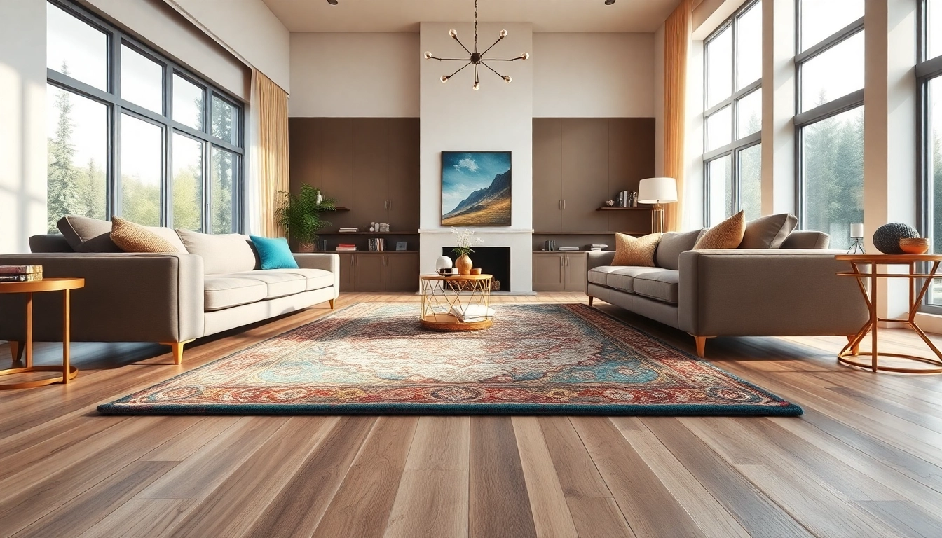 Vinyl flooring enhancing a luxurious living room with natural light and elegant decor.