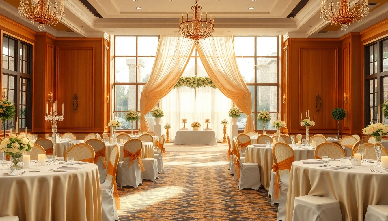 Elegantly decorated hochzeitssaal with floral centerpieces and romantic lighting