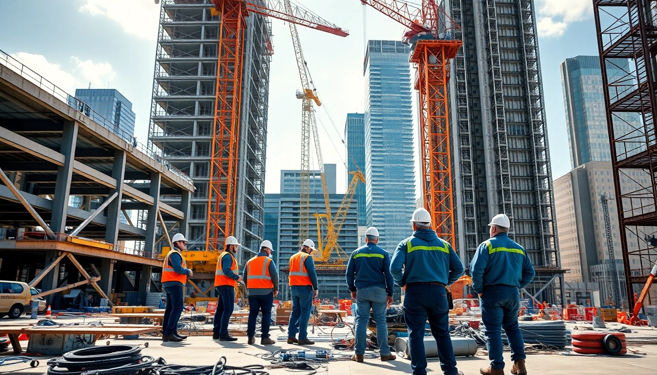 Carolinas construction project with workers and machinery collaborating efficiently.
