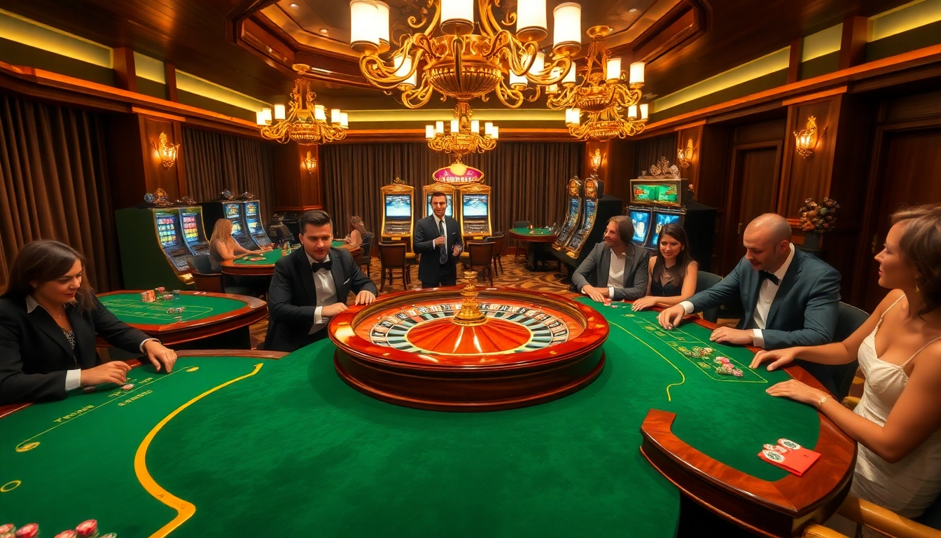 Vivez l'excitation du meilleur casino en ligne avec des joueurs profitant du poker à des tables élégantes.
