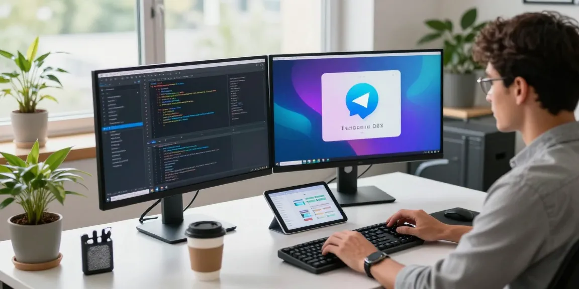 Developer using 纸飞机中文版 in modern office setup, showcasing innovative tech workspace.