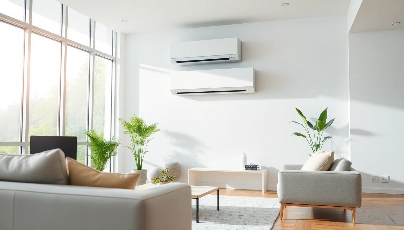 Install a Mitsubishi mini split AC unit in a stylish modern room, showcasing its seamless design and efficiency.