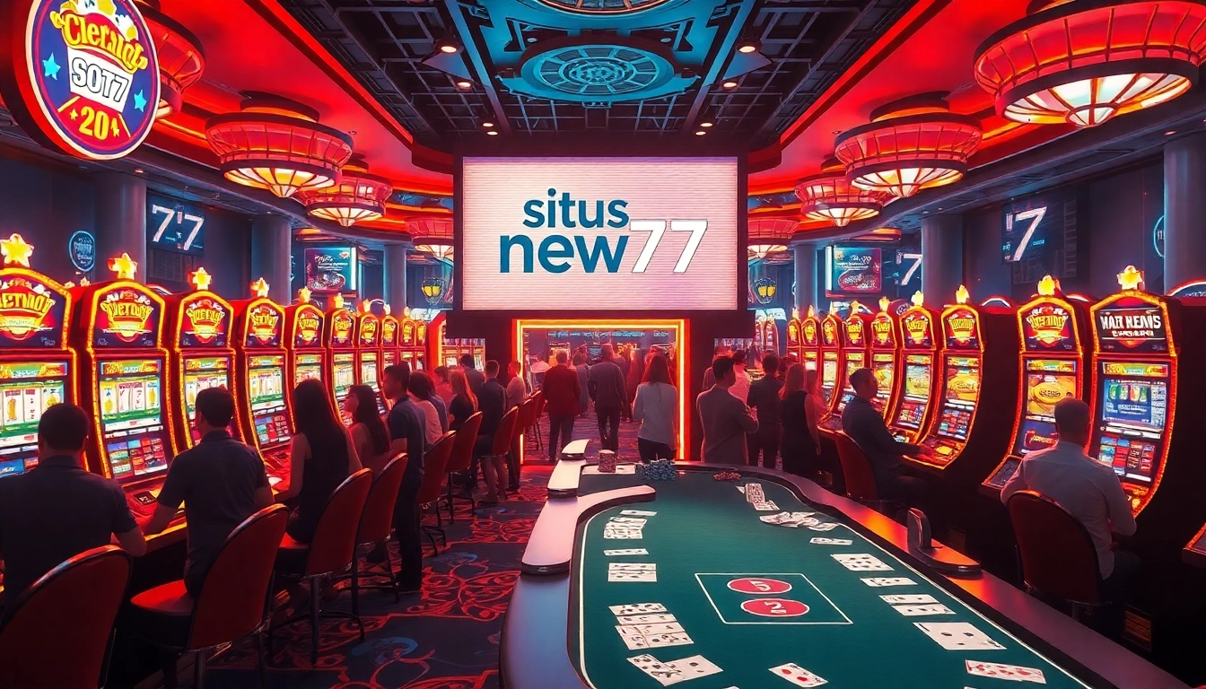 Experience the thrill of playing situs new77 slots with vibrant machines and eager gamblers.