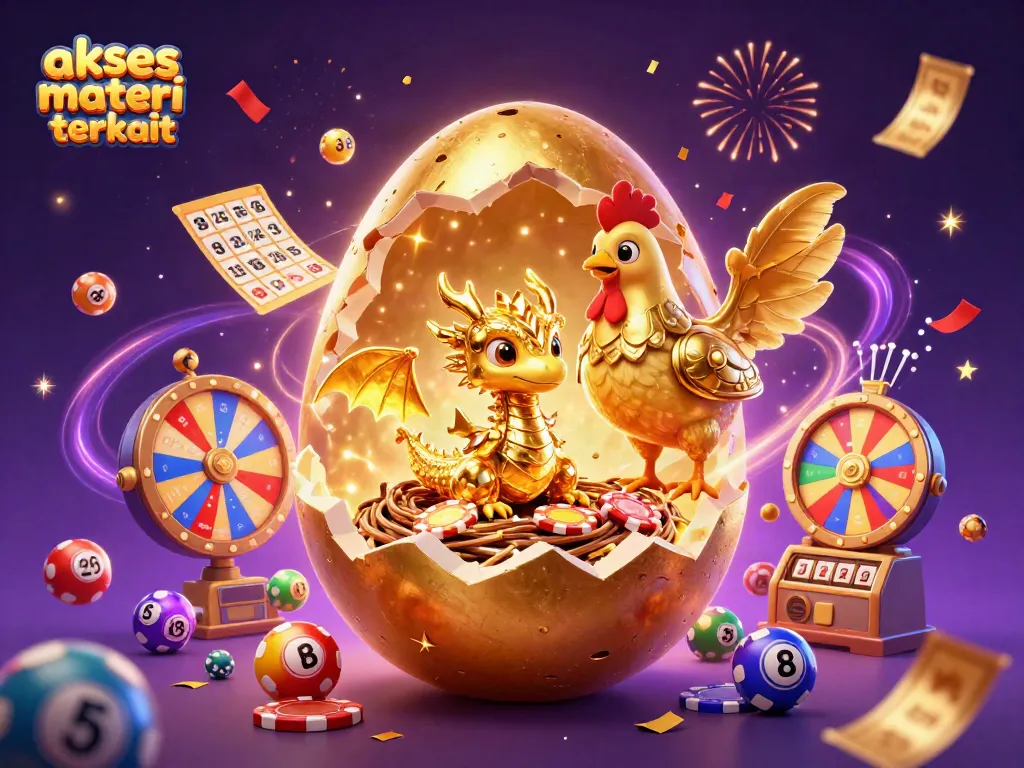 Akses materi terkait dengan permainan kasino, menampilkan naga emas di tengah tumpukan chip poker.